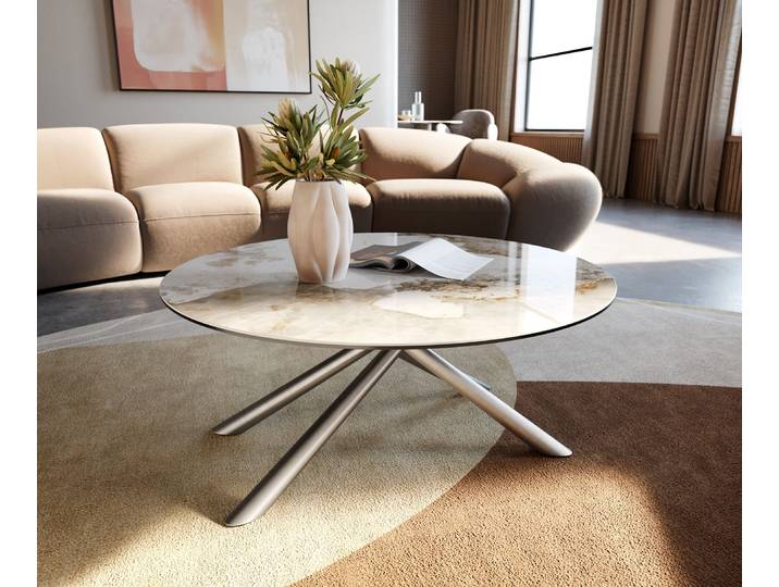 Couchtisch Edge Rund 90x90 cm Keramik Minas Melange Sarity Edelstahl gebürstet, Couchtische