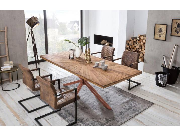 Esstisch SIT Visby Teakholz Massivholztisch mit Sonnen-Design & Stern-Gestell , beige (natur, braun, braun, natur), B:180cm H:79cm T:100cm, Tische, Esstisch, 50 mm starke Teakholzplatte mit markantem Stern-Gestell
