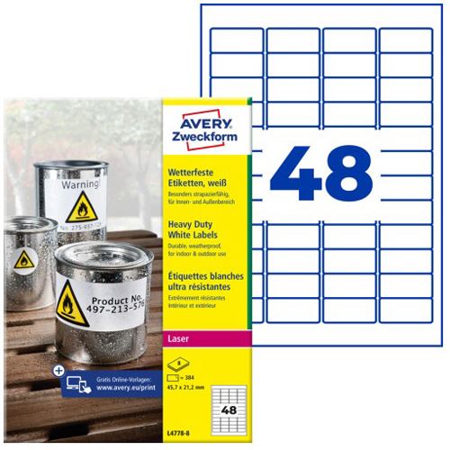 AVERY Zweckform 384 wetterfeste Folienetiketten L4778-8 weiß 45,7 x 21,2 mm