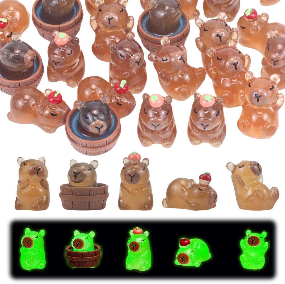30 stuks Lichtgevende Mini Capybara Resin Figuurtjes voor Decoratie en Handwerk