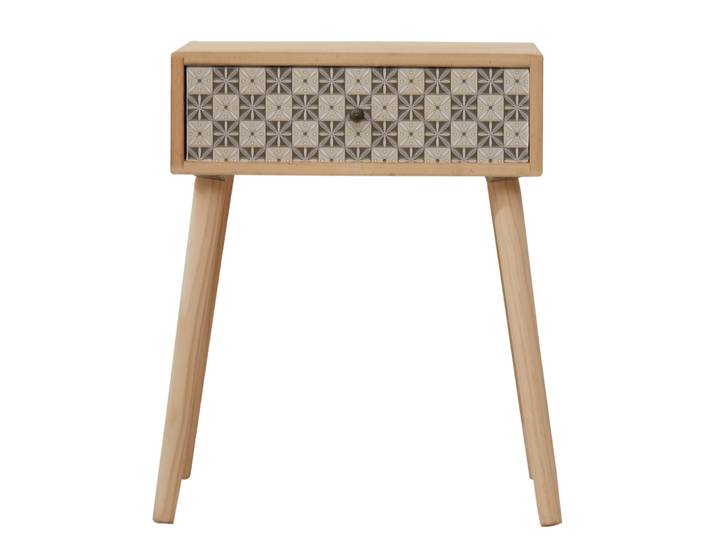 Table de chevet majolique avec 1 tiroir bois marron