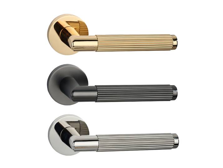 Viladepot – poignée de porte de confidentialité en alliage de Zinc, levier sculpté rayé, Base ronde, serrure de porte de chambre à coucher et de salle de bains réversible