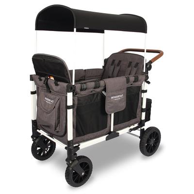WonderFold W4 Luxe Multifunctional Quad (4 Seater) Stroller Wagon - Charcoal Gray/White Frame (Limit