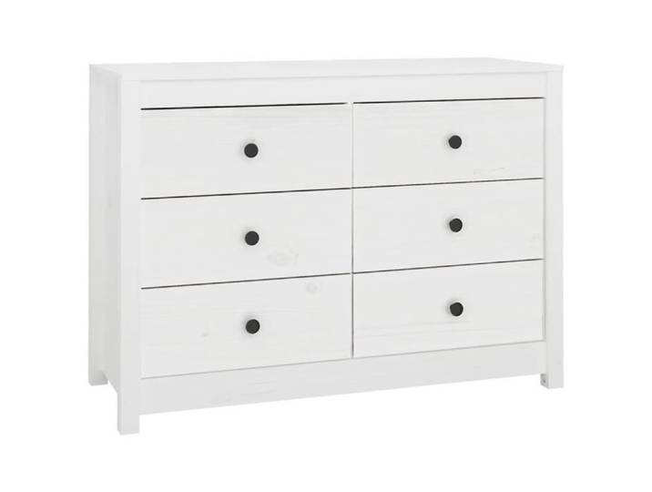 Armoire latérale - DUOKON - 100x40x72 cm - Bois de pin massif - 2 tiroirs - Blanc