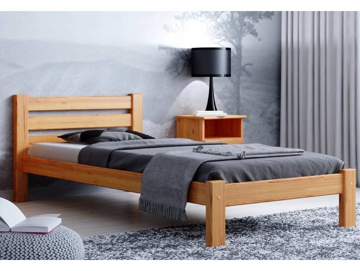 Home Collective Holzbett Einzelbett Massivholz Bett mit Massive Bettbeine & Lattenrost, 210x102x72 cm, Eiche
