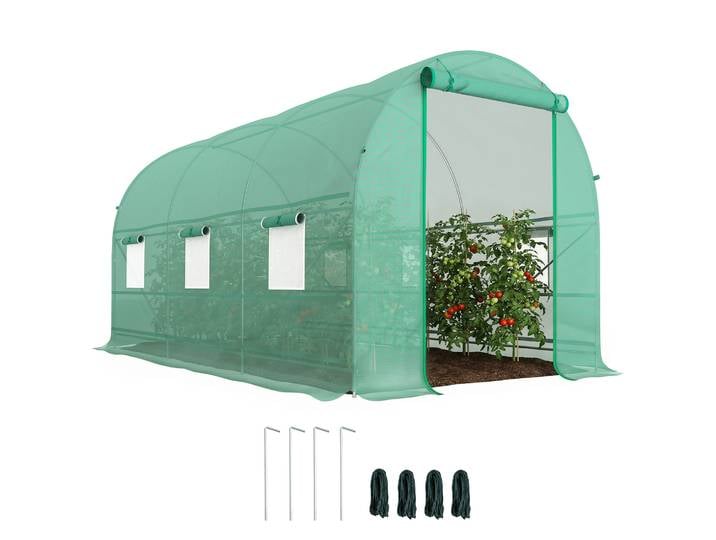 Serre tunnel Outsunny 400X200X200Cm avec 6 fenêtres pour la culture de plantes vertes