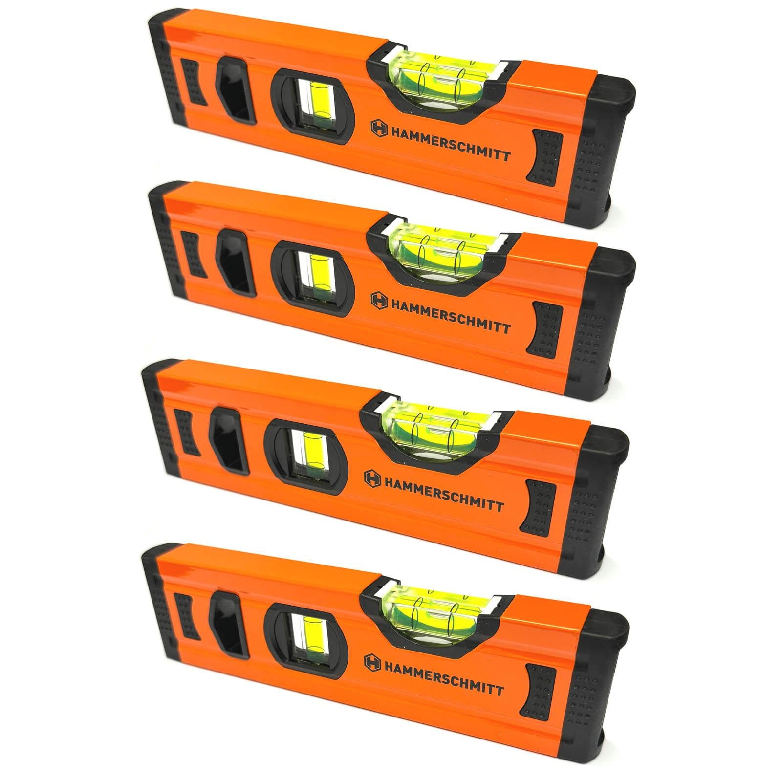 Hammerschmitt Set van 4 Mini Aluminium Waterpassen met Horizontale en Verticale Libellen, B/D/H: 20 x 5 x 2 cm