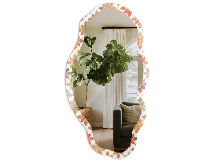 Tulup Spiegel 90x45 cm asymmetrisch mit Druck - Blumenmuster, Transparent, Glas, Organisch, 45x90x0.4 cm, Spiegel, Wandspiegel