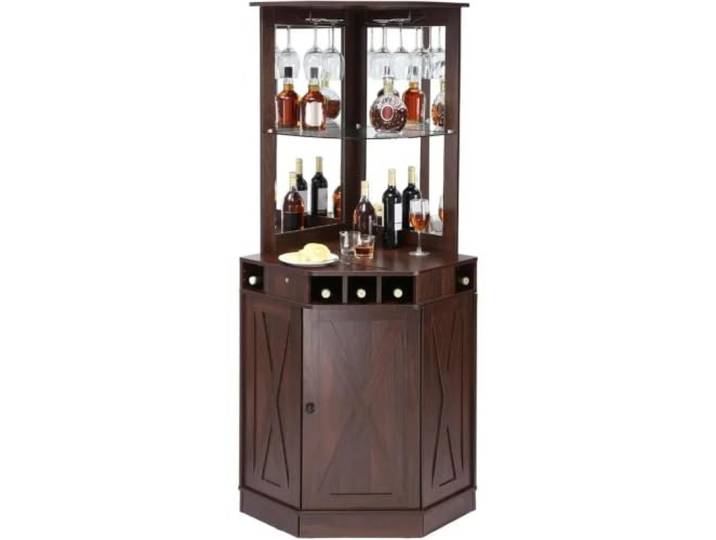 XPJYUA Eck Barschrank Sideboard-Buffet mit Glashalter Industrieller Eckbarschrank, Weintisch for Spirituosen und Gläser