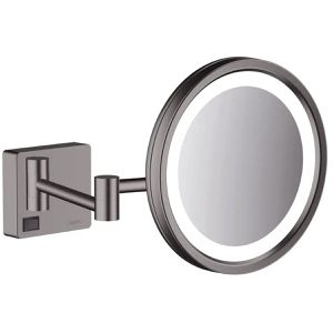hansgrohe Kosmetikspiegel AddStoris, Beleuchtung, dunkelgrau, 3-fach Vergrößerung, zur Wandmontage, Ø Spiegel 16 cm