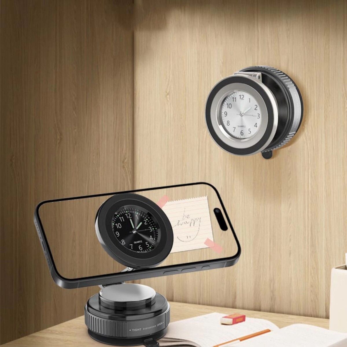 INF Klappbare magnetische Uhr-Handyhalterung mit 720-Grad-Drehung und Vakuumhaftung Silber