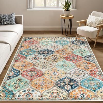 Garvee Oriental Trellis Washable Area Rug