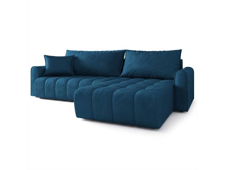 ECKSOFA FRIGA Blau Velours-Stoff mit Schlaffunktion