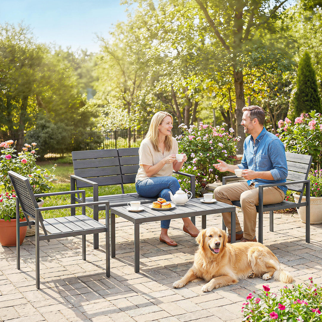 Outsunny 4 Seater Garden Furniture Set with HDPE Slatted Loveseat Grey 4