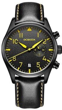 Everyday Crate Ochstin 5043C Business Quartz Watch Waterproof Genuine Leather Strap Watch For Men black+black+yellow