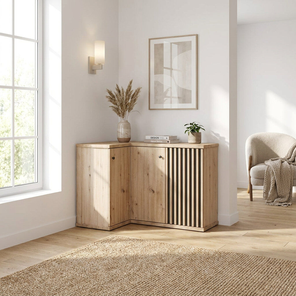 Jarstol CORNER CHEST OF DRAWERS WITH SLATS CALI C-12 Black;ARTISAN 85cm H X 123cm W X 41cm D