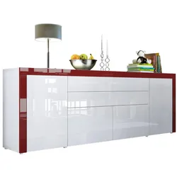 SIDEBOARD La Paz Weiß Hochglanz / Bordeaux Hochglanz
