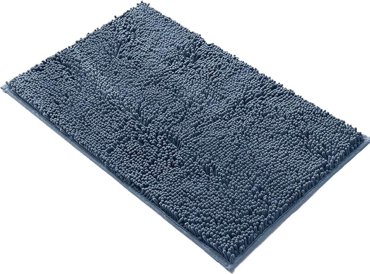 Blauwe Chenille Badmat - Zachte en Ultra Absorberende Vloermat voor de Badkamer - 50 x 80 cm