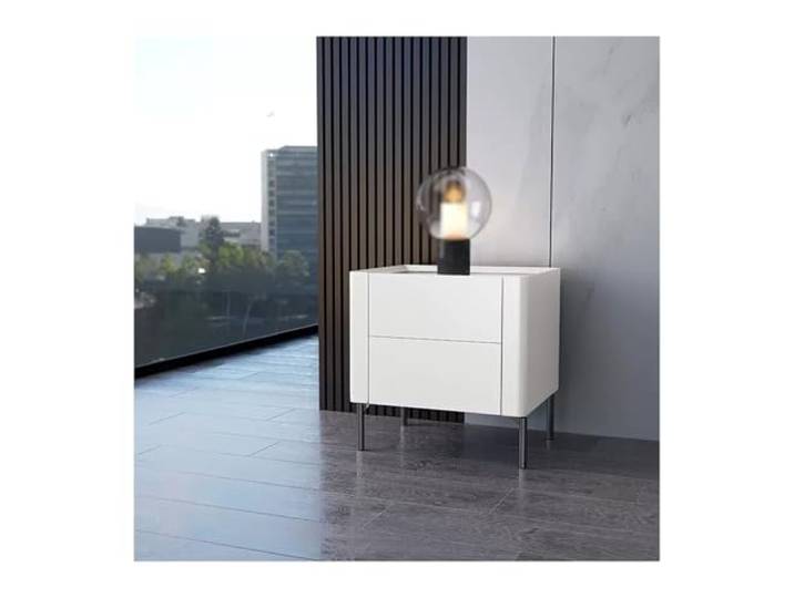 xiuling4568 Kleiner Beistelltisch for Schlafzimmer, Wohnzimmer, eleganter weißer Nachttisch mit 2 Schubladen und Marmormuster, Schiefertischplatte, hohe Metallbeine(L40xD40xH50cm)