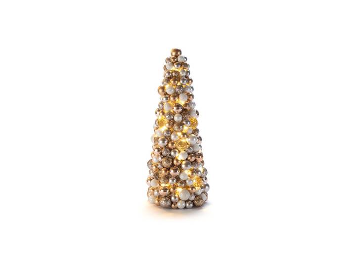 STT Dekofigur Baubles Tree Kunststoff, Weiss, Gold, 30, 60 LED , gold, B/H/T: 15cm x 36cm x 15cm, Dekofiguren, Dekofigur