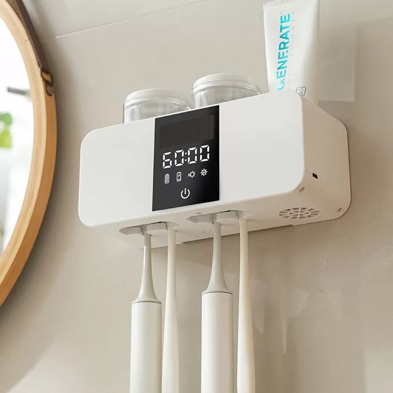 INF Smart UV-Zahnbürstensterilisator-Halter – Wandmontierter elektrischer Zahnbürsten-Desinfektor mit Timer Weiß