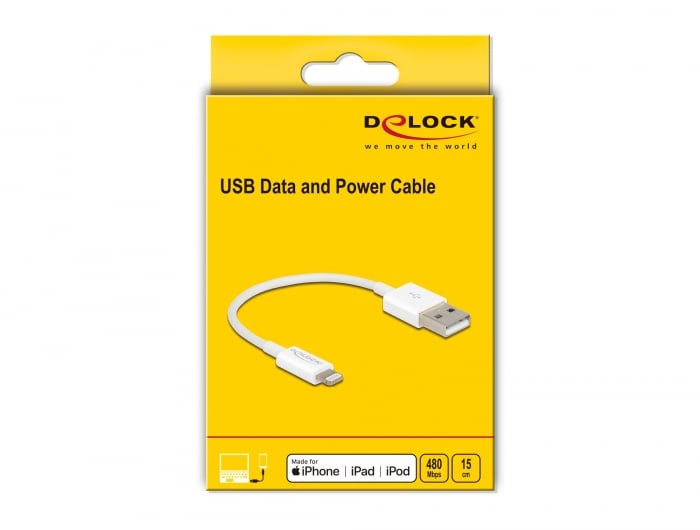Delock USB Daten- und Ladekabel für iPhone, iPad, iPod weiß 15 cm