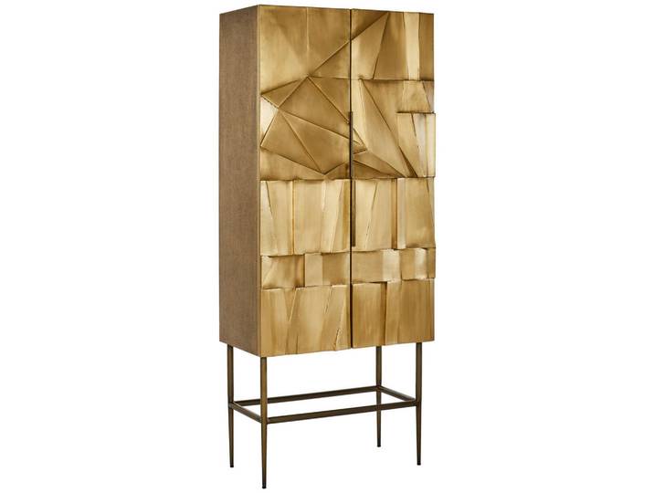 Ambia Home Highboard, Goldfarben, Hellbraun, Messingfarben, Metall, Abstraktes, 3 Fächer, 75x180x40 cm, Kleinmöbel, Kommoden, Highboards