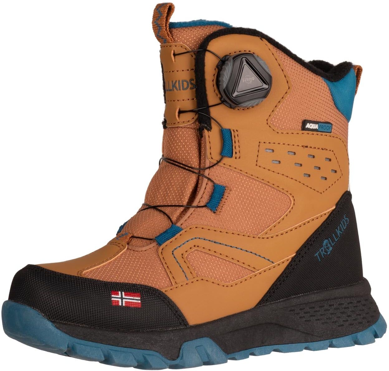 Winterstiefel TROLLKIDS "KIDS KIRKENES WINTER BOOTS", Mädchen, Gr. 36, wärmend, blau (almond, schwarz marine), Synthetik, Textil, Schuhe Winterstiefel, Winterschuhe, Winterboots, wasserdicht, reflektierend almond, schwarz marine 36, wärmend