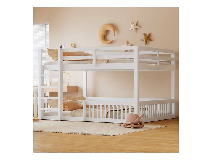 Flieks Etagenbett, Kinderbett Holzbett Familienbett 160x200cm mit Geländern und Leiter