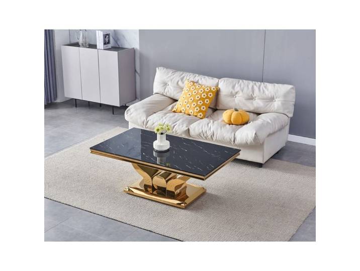 Table Basse Rectangle Verre Trempé Marbré Noir 120x70cm TROFY