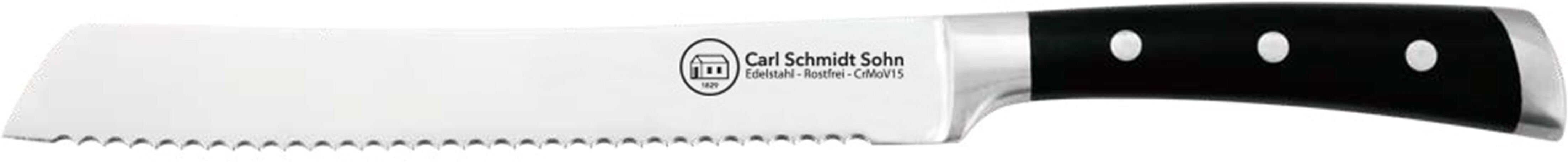 Brotmesser CARL SCHMIDT SOHN "HERNE, 23 cm, Edelstahl rostfrei", schwarz, Klingenlänge 23cm, Edelstahl, Kunststoff, Kochmesser, Brotmesser, mit ergonomischem Griff und Messerkropf