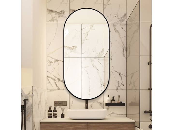 Miroir mural en arche de salle de bain 60x120 cm pose verticale ou horizontale en verre et métal noir