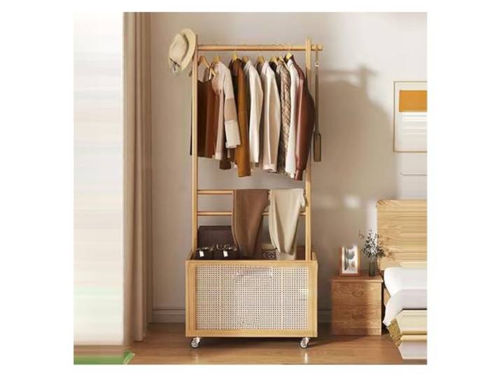 aoiuaoeniu Kleiderständer mit Rollen und Hosenbügel Offener Kleiderschrank mit Kleiderstange und Haken Multifunktionale Aufbewahrung Stabil für Schlafzimmer Flur 60x37x167CM