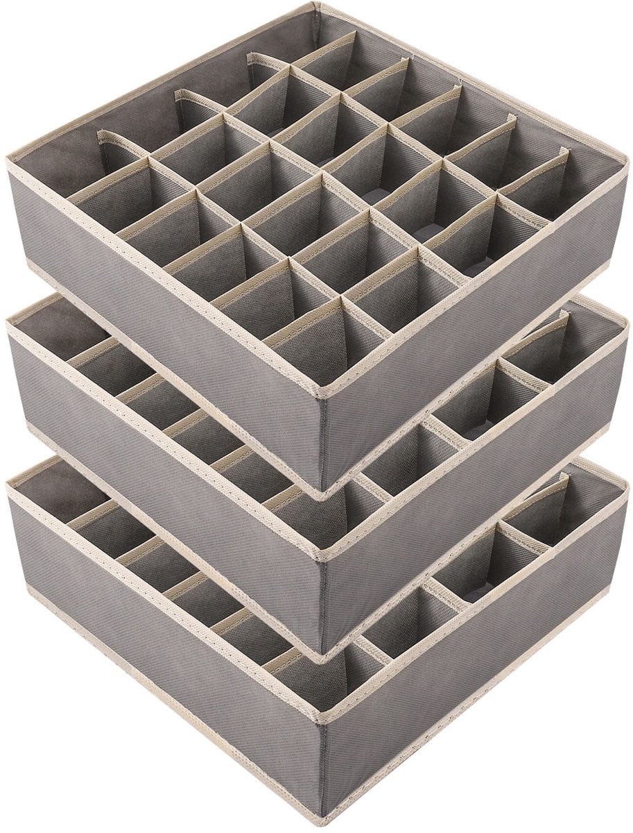 Unyqoos Opvouwbare Lade Organizer Set van 3 met 24 Vakken voor Sokken en Accessoires