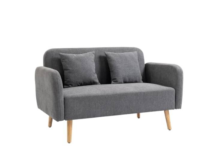 HOMCOM Sofa 2 Sitzer Couch mit 2 Wurfkissen Samtopik Grau 130 x 70 x 80 cm
