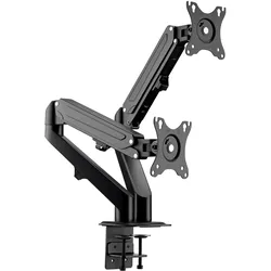 Wiltec Doppel Monitorhalterung Gasdruckfeder 2 Monitore 17-27" Tischhalter VESA (Tisch, 27", 6.50 kg), Monitor Halterung, Schwarz