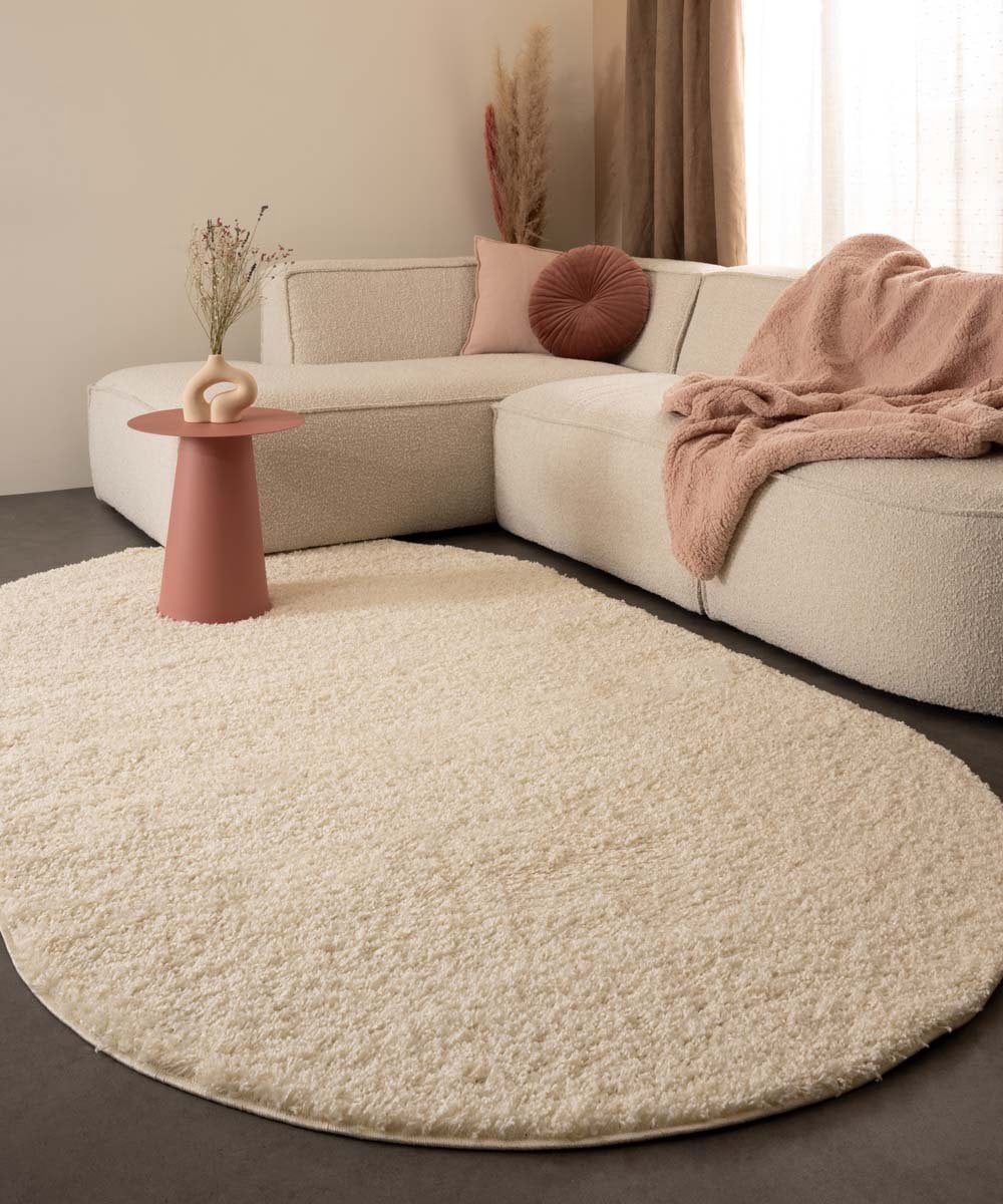 Shaggy Trend ovaal hoogpolig vloerkleed crème 300 x 400 cm