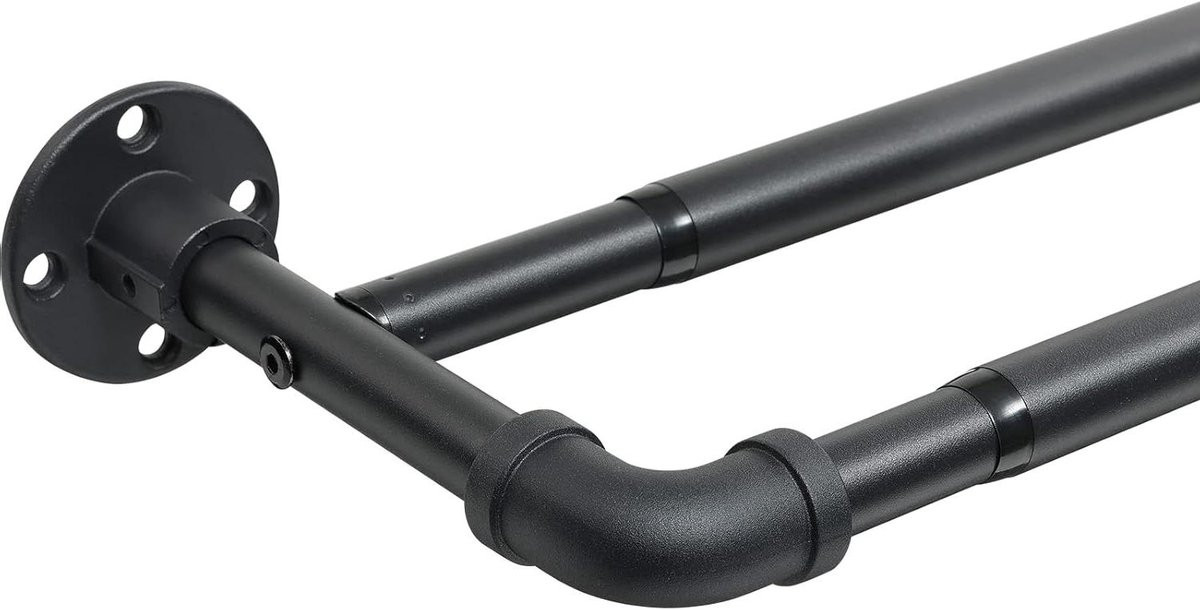 Dubbele gordijnroede set zwart uitschuifbaar 74-236 cm