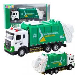 Lean Toys Müllwagen für Kinder, Metallkabine, Mülltonne, Lichter, Geräusche, Grün (65614546)