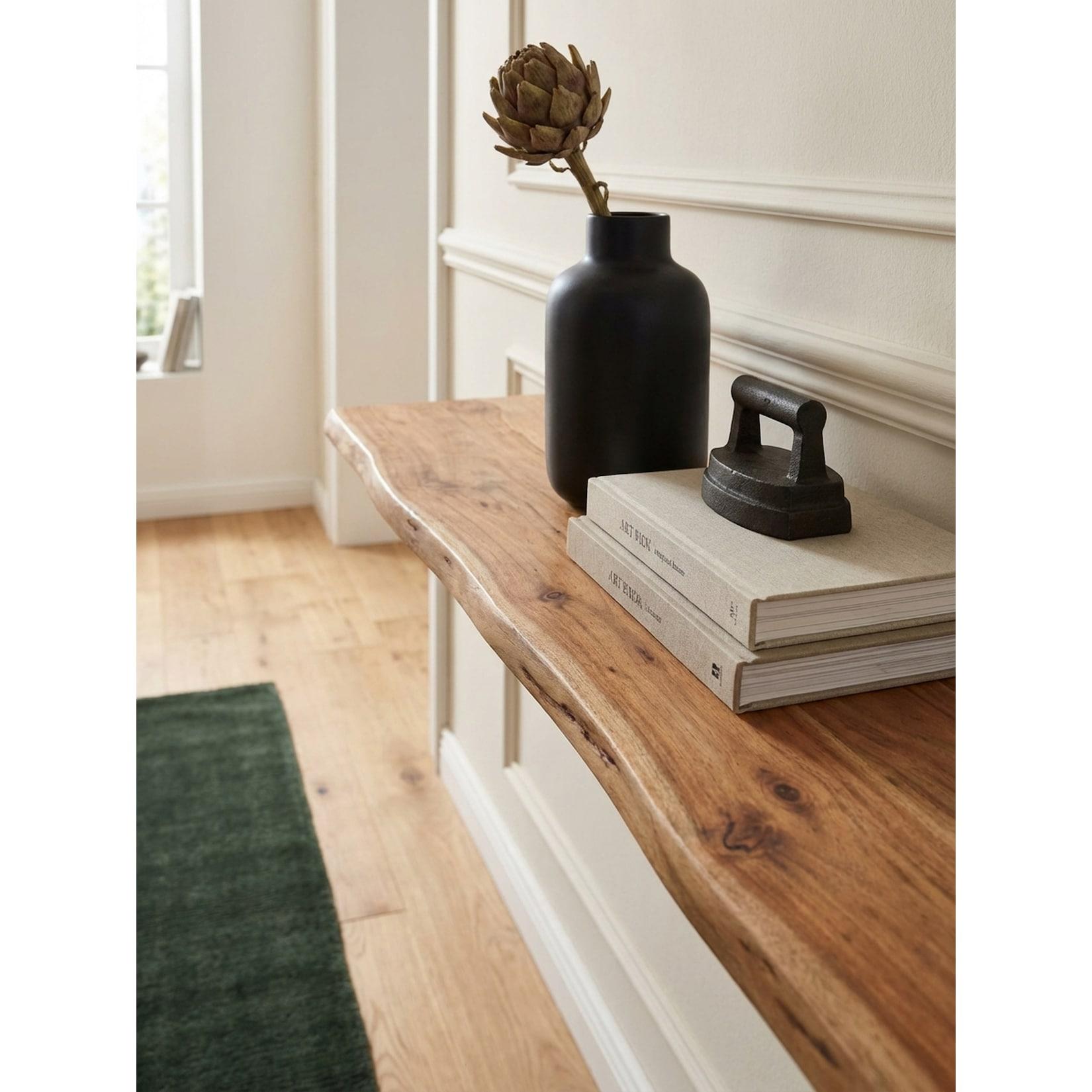 Wandregal Massivholz Baumkante Landhausstil, Akazie 160x26x4 cm