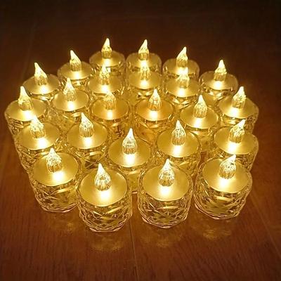 24 Stück elektronische LED-Kerzen, Mini-Teelichter mit Lichtbrechung und Halo-Projektion mit Rosenmuster, batteriebetriebene flammenlose LED-Kerzen für Valentinstag, Weihnachten und Hochzeiten