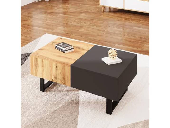 Merax 100x40x55 cm verschiebbarer Couchtisch mit versteckter Aufbewahrung, Metallhalterung, flexibel, für Wohnzimmer und Büro, einfache Installation, Holz und Anthrazit