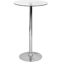 STEHTISCH – Ø 60 cm, Sicherheitsglas, Drehfunktion, Trompetenfuß, Chrom