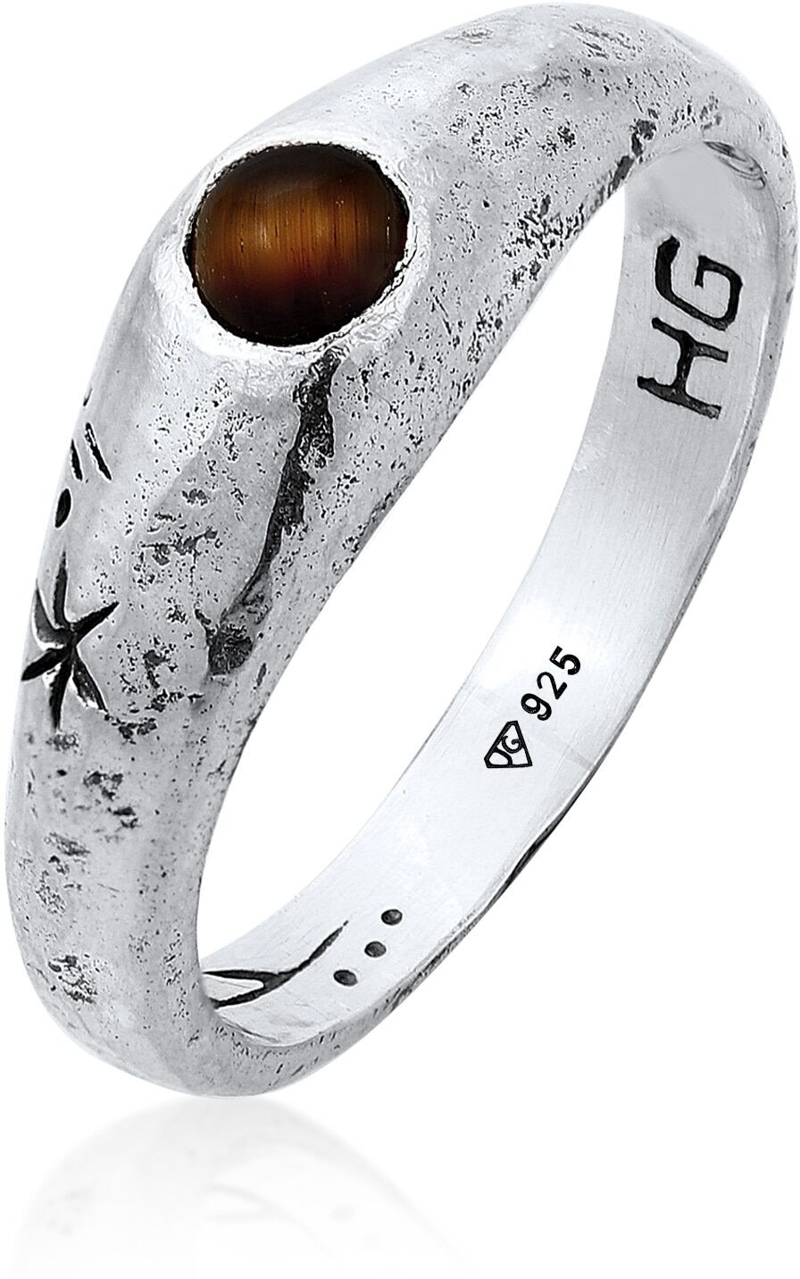 Silberring HAZE & GLORY "Ring Siegelring Cast Away - Tigerauge 925 Silber" Gr. 60, silber, Fingerringe, Herren, 60, Silber 925 (Sterlingsilber), Silberring