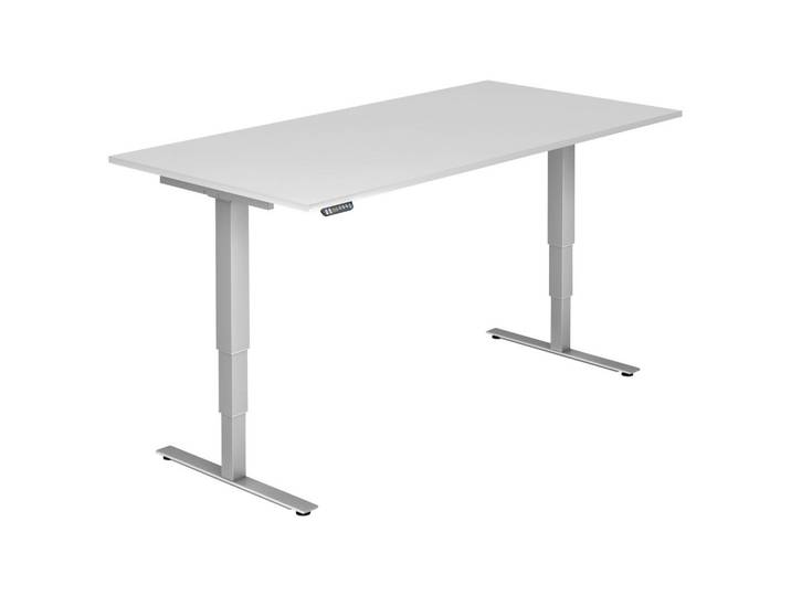 Venda Schreibtisch, Silberfarben, Weiß, rechteckig, eckig, 100x63.5-128.5x200 cm, DIN EN ISO 14001, DIN EN ISO 9001, FSC Mix, höhenverstellbar, Büromöbel, Schreibtische, Schreibtische