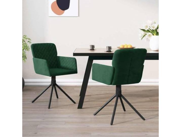 HEFZGDB Drehbare Esszimmerstühle 2 STK. Dunkelgrün Samt mit Metallrahmen und Polsterung – Drehstuhl mit 360-Grad-Rotation und ergonomischer Sitzkomfort für Wohnzimmer