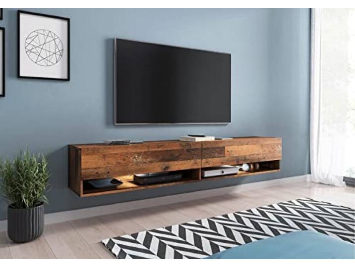 MINIO go for it - Lowboard TV-Schrank 100x30x33cm, Türen und Regalen LED Offene Nischen Laminierte Spannplatte Praktisch und Funktionell Oldwood