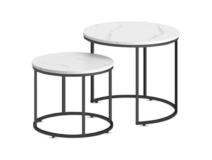 Best For Home Runder Couchtisch (Marmor, weiß-Schwarze Beine)