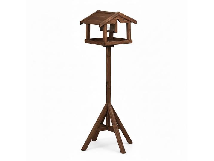 Relaxdays Vogelfutterhaus Braun Tannenholz mit Ständer, Holz, 50x117x50 cm, Dekoration, Gartendeko