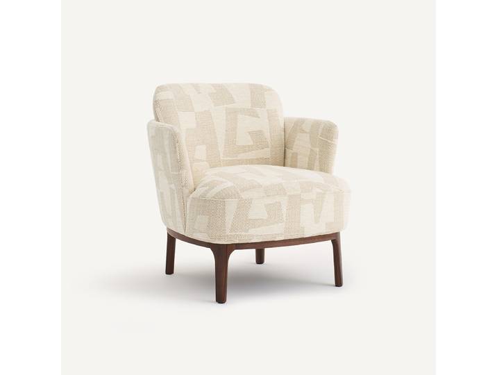 AM.PM Fauteuil, en noyer massif et tissu jacquard, JABOTE Beige Craie Écume